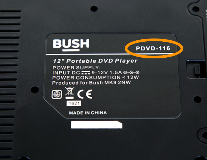 A Bush DVD label showing the product number